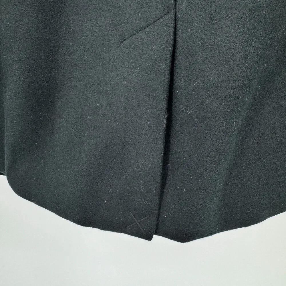 H BY HALSTON Black Snap Front Long Modern Minimalist Peacoat Coat Size 14